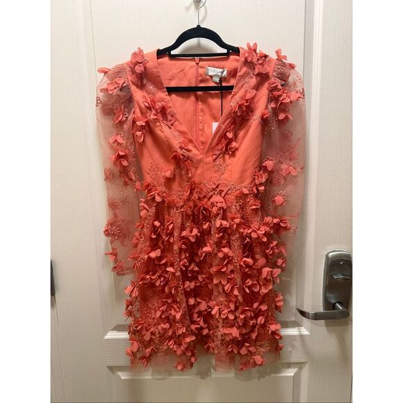 HELSI Sidney Long Sleeve Floral Minidress in Coral Cocktail Party Size XS NWT - Picture 4 of 8